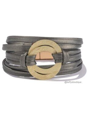 Boho Interlock Circle Leather Wrap Bracelet Magnetic Clasp Stackable Layered